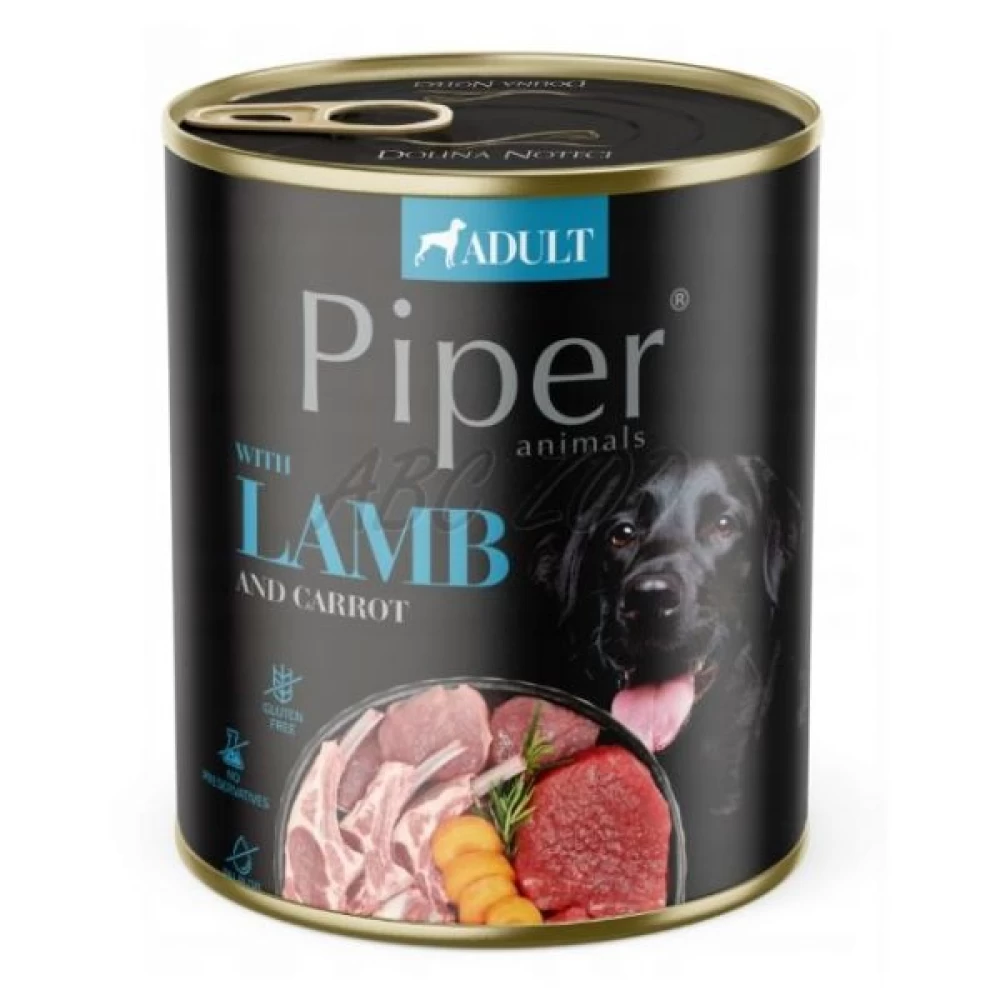 Piper Adult cu Carne de Miel, Morcovi si Orez Brun, 800 g Hrană Umedă pentru caini