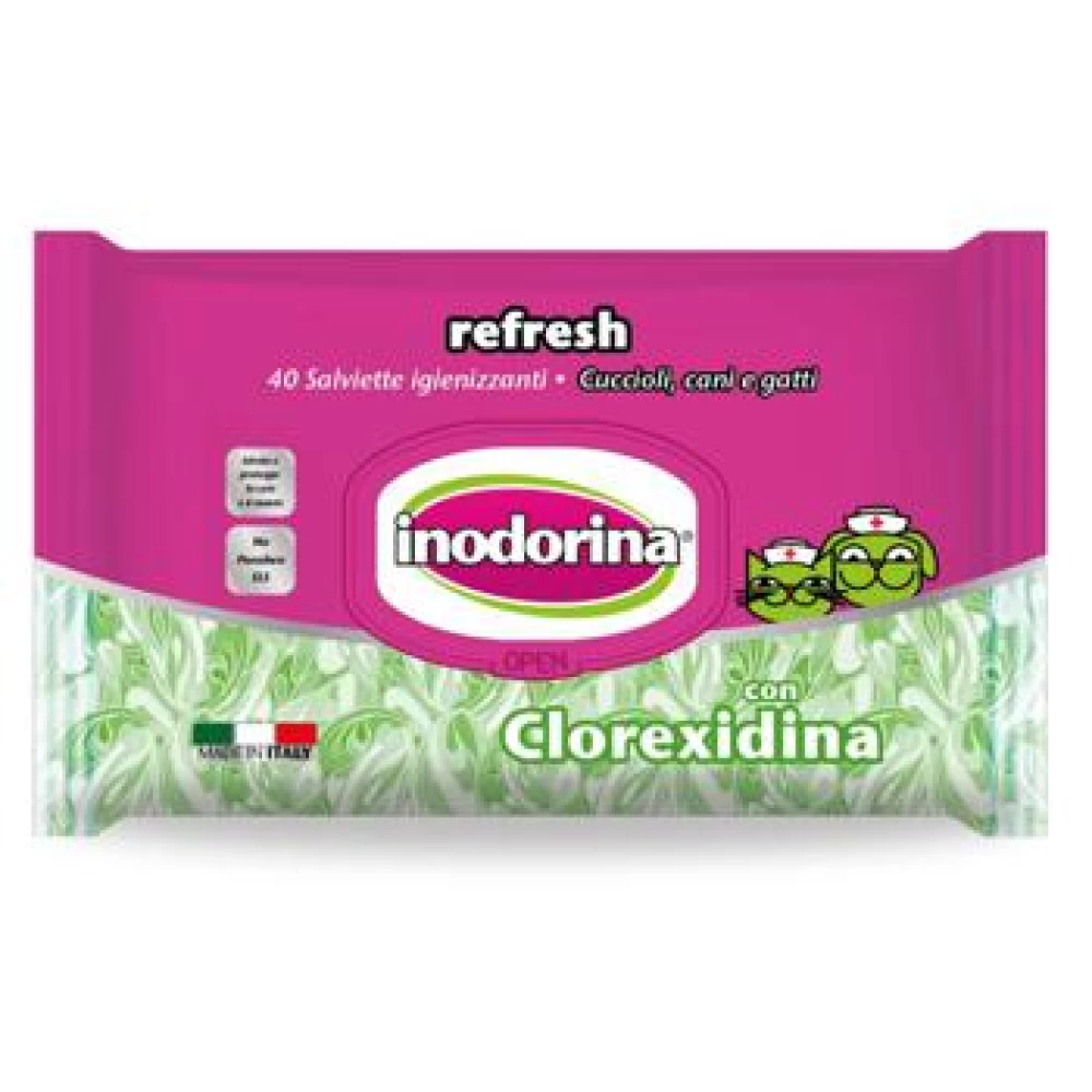 Inodorina Refresh Clorexidine Servetele umede pentru animale de companie, 40 Buc